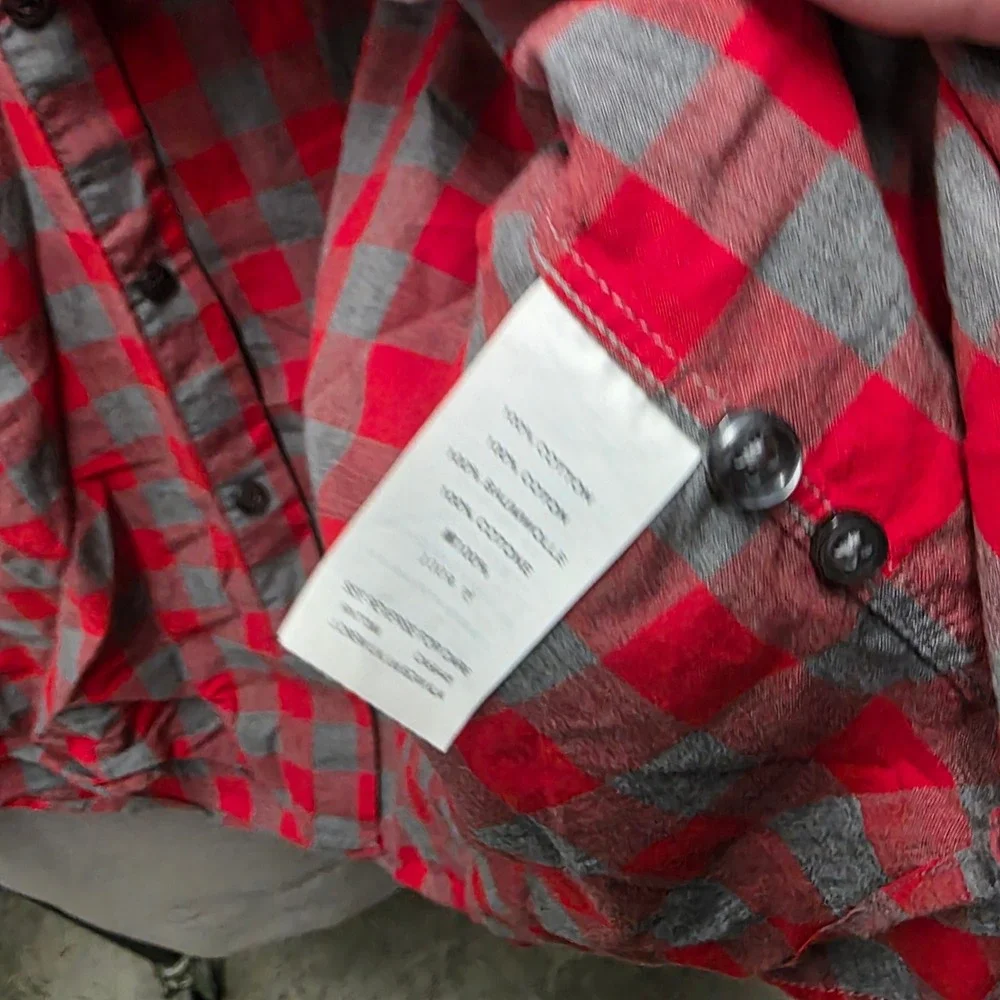 J.Crew Mens Red Gray Buffalo Check Cotton Button Down Shirt Large